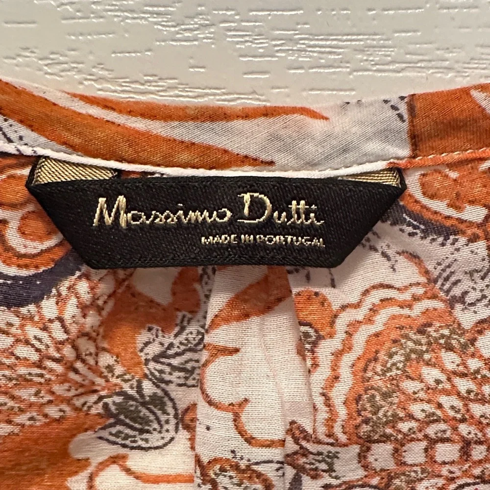 Mossimo Dutti Boho Paisley Split-Neck Blouse in Orange and Navy Size 4 - Picture 3 of 4